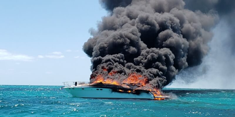 Boat damage inspection and marine survey after fire in Fort Pierce Florida.